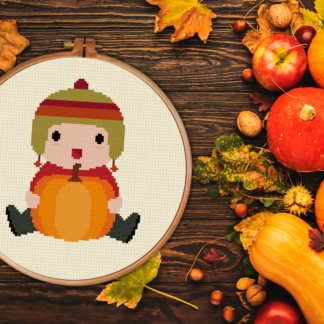 Baby With Pumpkin Cross Stitch Pattern