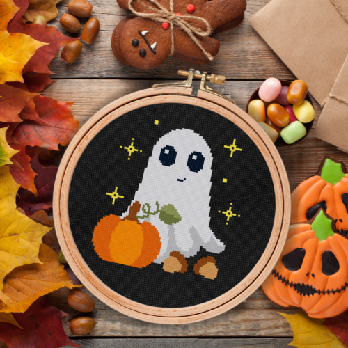 Autumn Ghost Pumpkin Cross Stitch Pattern