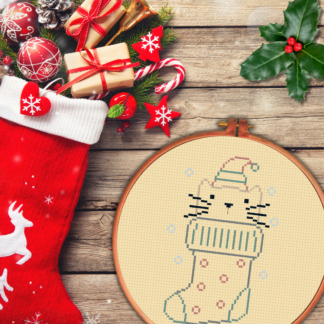 Stocking Cat Outline Cross Stitch Pattern