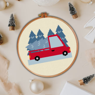 Red Truck Trees Cross Stitch Pattern