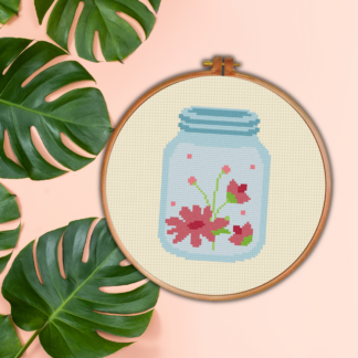 Pink Flower Jar Cross Stitch Pattern