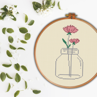 Pink Flower Jar Cross Stitch Pattern