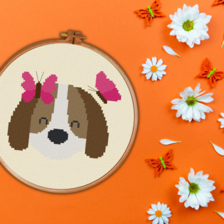 Dog And Butterfly Cross Stitch Pattern