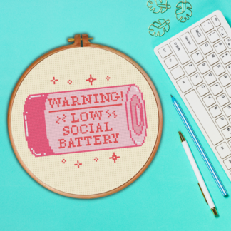 Warning! Low Social Battery Cross Stitch Pattern