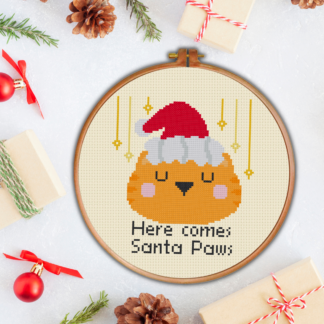 Here Comes Santa Paws Cross Stitch Pattern