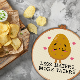 Less Haters, More Taters Cross Stitch Pattern