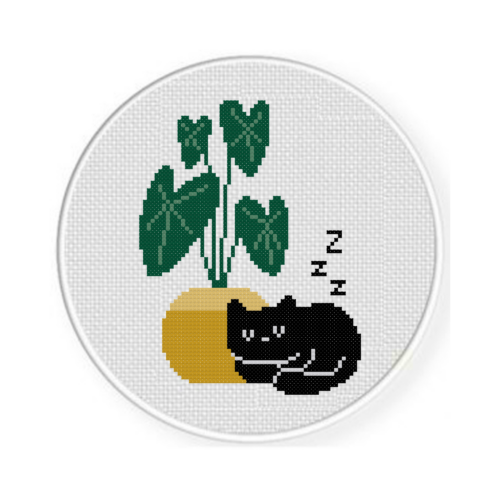 Sleeping Cat Planter Cross Stitch Pattern - Image 2