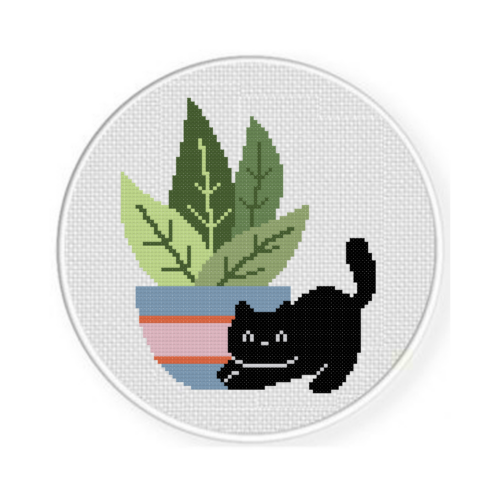 Stretching Cat Planter Cross Stitch Pattern - Image 2