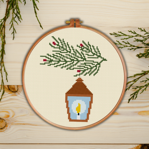 Pine Tree Lantern Cross Stitch Pattern