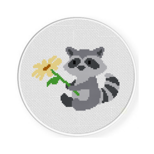 Raccoon with a Flower Cross Stitch Pattern - Image 2