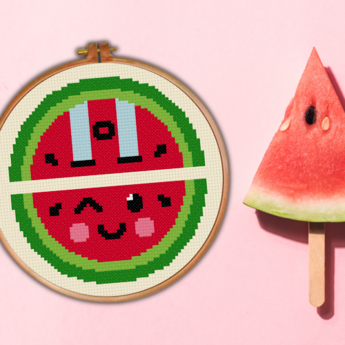 Two Faced Kawaii Watermelon Cross Stitch Pattern