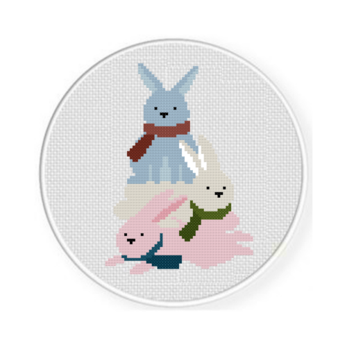 Scarfed Bunny Tower Trio Cross Stitch Pattern - Image 2