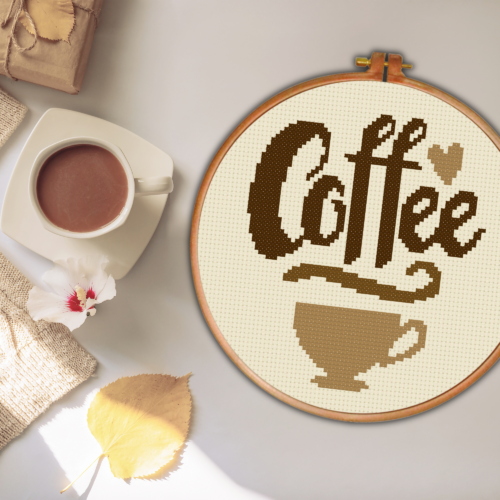 Coffee Typography Cross Stitch Pattern