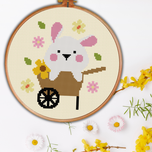 Bunny Spring Cart Cross Stitch Pattern