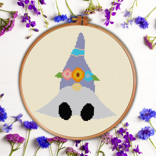 Sitting Spring Gnome Cross Stitch Pattern