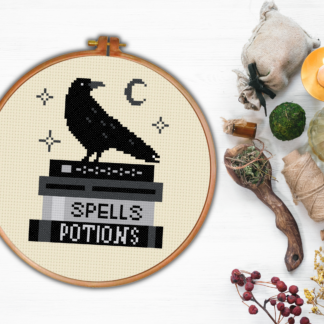 Books And Crow Cross Stitch Pattern