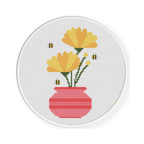 Flower Pot Bees Cross Stitch Pattern - Image 2