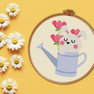 Bunny Watering Can Cross Stitch Pattern