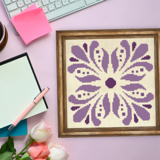 Purple Damask Square Cross Stitch Pattern