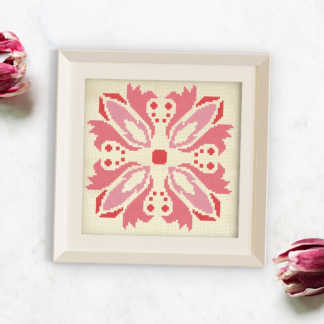 Red Damask Square Cross Stitch Pattern