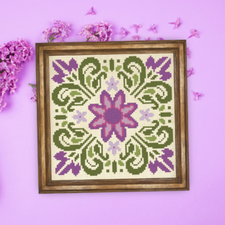 Violet Floral Deco Cross Stitch Pattern