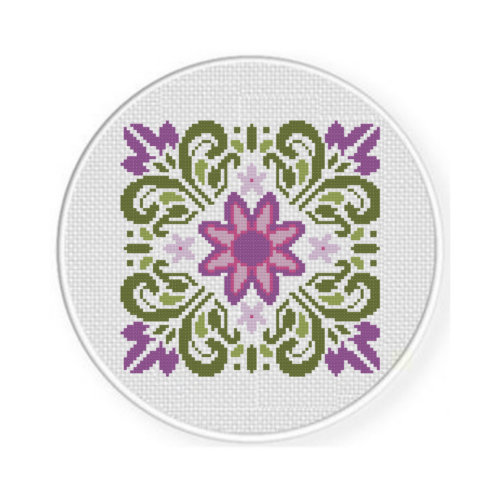 Violet Floral Deco Cross Stitch Pattern - Image 2