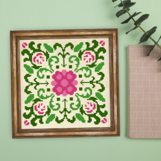 Pink Floral Deco Cross Stitch Pattern