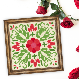 Red Floral Deco Cross Stitch Pattern