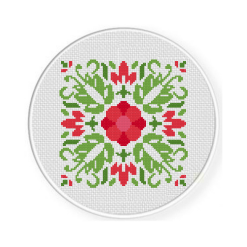 Red Floral Deco Cross Stitch Pattern - Image 2