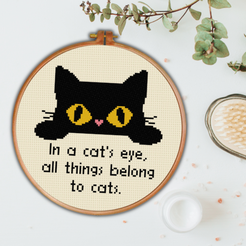 Peeking Black Cat Cross Stitch Pattern