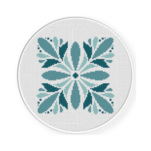 Blue Damask Square Cross Stitch Pattern - Image 2