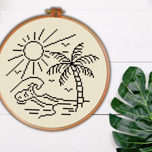 Big Wave Line Art Cross Stitch Pattern