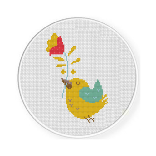 Yellow Bird Flower Stem Cross Stitch Pattern - Image 2