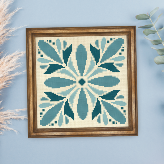 Blue Damask Square Cross Stitch Pattern