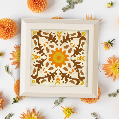 Orange Floral Deco Cross Stitch Pattern