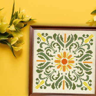 Yellow Floral Deco Cross Stitch Pattern