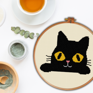 Cutesy Black Cat Cross Stitch Pattern