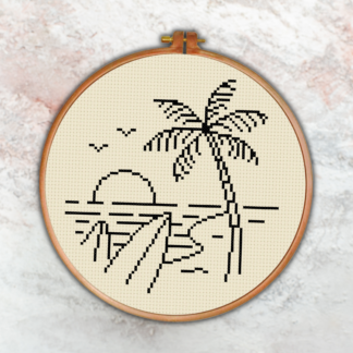 Surf's Up Line Art Cross Stitch Pattern