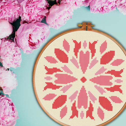 Pink Damask Square Cross Stitch Pattern