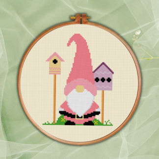 Gnome Bird Houses Cross Stitch Pattern