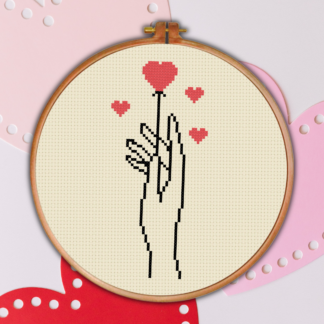 Heart Flower Hand Cross Stitch Pattern