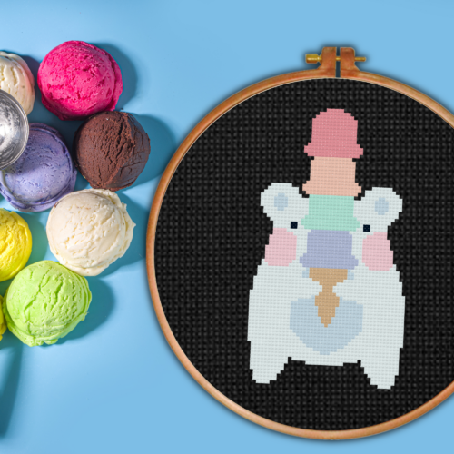 White Bear Ice Cream Cross Stitch Pattern