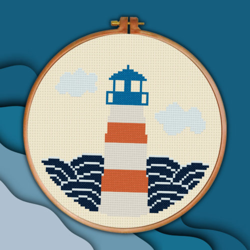 Lighthouse Waves Cross Stitch Pattern