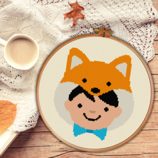 Kid In Fox Beanie Cross Stitch Pattern