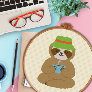 Coffee Sloth Cross Stitch Pattern