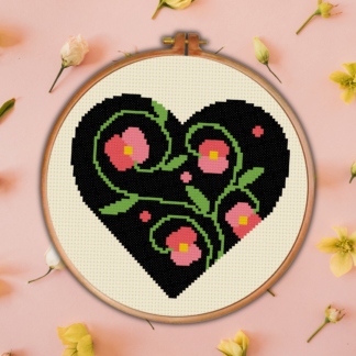 Pink Poppy Heart Cross Stitch Pattern