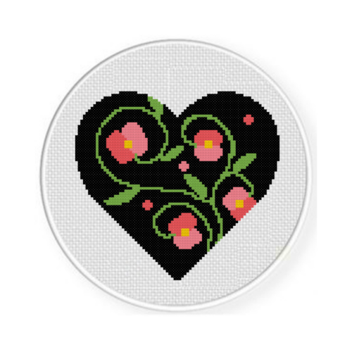 Pink Poppy Heart Cross Stitch Pattern - Image 2