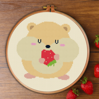 Hamster Eating Strawberry Cross Stitch Pattern