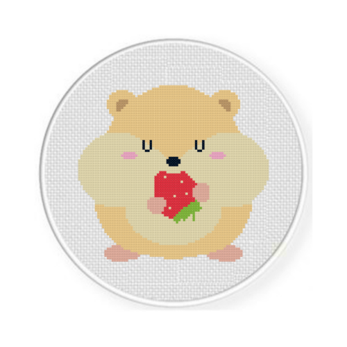 Hamster Eating Strawberry Cross Stitch Pattern - Image 2