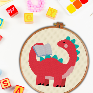 Reading Dino Cross Stitch Pattern